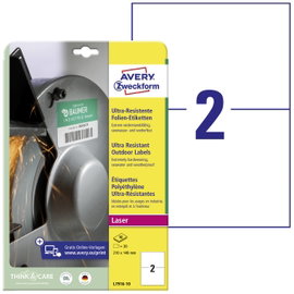 Avery-Zweckform L7916-10 Fólia címkék 210 x 148 mm Polietilén fólia Fehér 20 db Véglegesen tapadó Sz