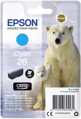 Epson T2612, 26 #####Tinte Eredeti helyettesíti Epson C13T26124012 Cián