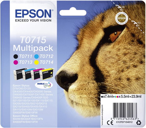 Epson T0715 #####Tinte Eredeti Fekete, Cián, Bíbor, Sárga