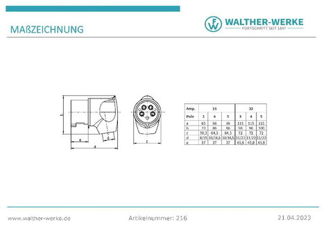 Walther Werke 216 216 CEE hajlított dugó 16 A 5 pólusú 400 V 1 db 2. kép