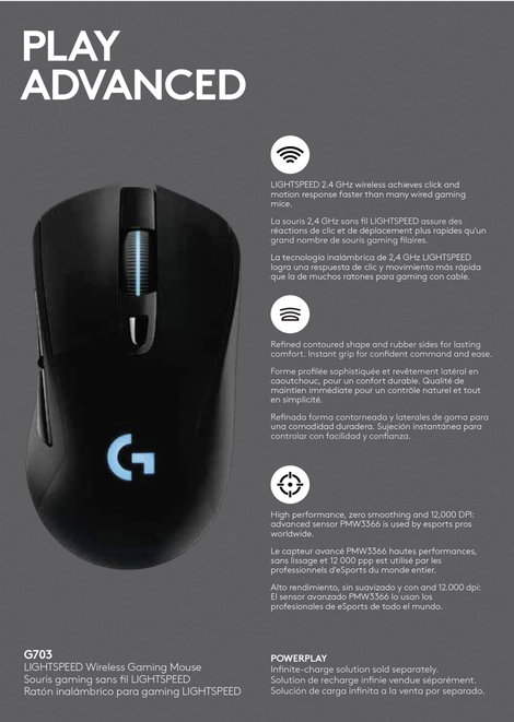 Logitech Gaming G403 Hero WLAN egér USB Optikai Fekete 6 Gombok 25000 dpi Világít, Súly tuning 3. kép