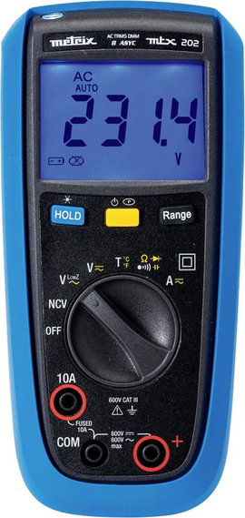 Metrix MTX 202 Kézi multiméter digitális Fröccsenő víz ellen védett (IP54) CAT III 600 V Kijelző (di