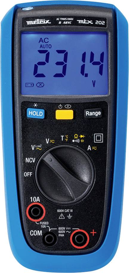 Metrix MTX 202 Kézi multiméter digitális Fröccsenő víz ellen védett (IP54) CAT III 600 V Kijelző (di
