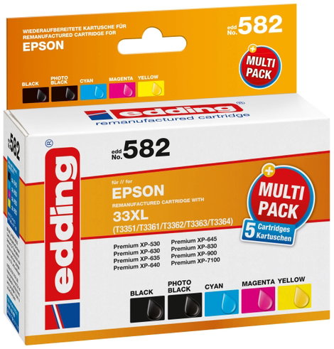 Edding Tinta helyettesíti Epson 33XL, T3357, T3351, T3361, T3362, T3363, T3364 Kompatibilis Kombinál