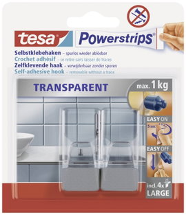 tesa POWERSTRIPS® Ragasztó kampó Nagy Átlátszó, Króm