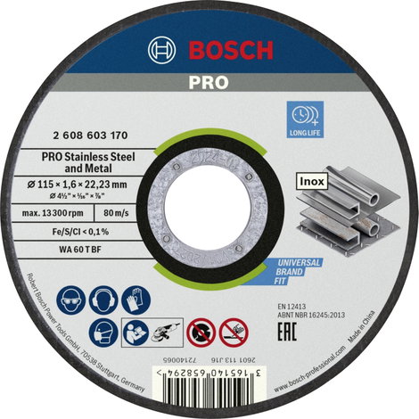 Bosch Accessories 2608603170 2608603170 Vágótárcsa, egyenes 115 mm 1 db Acél