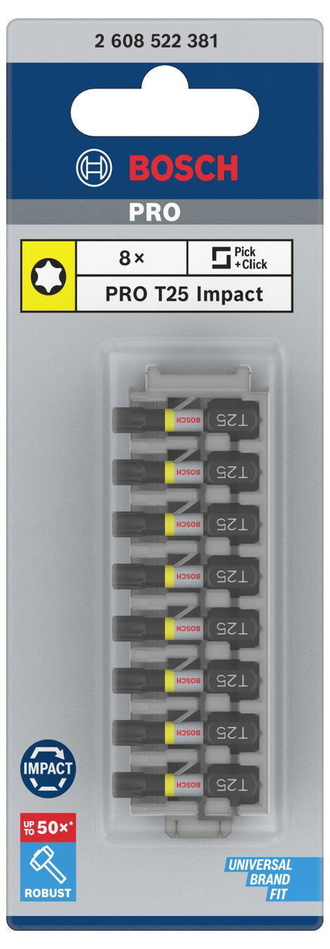 Bosch Accessories 2608522381 2608522381 Ütésszabályozó csavarhúzó készlet, 8 darab, T25-tel, 25 mm 2 3. kép