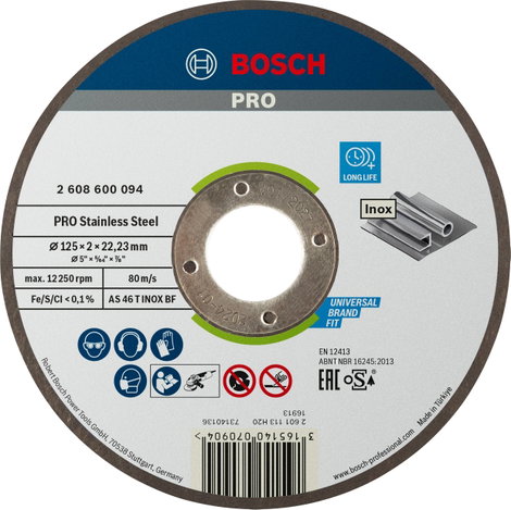 Bosch Accessories 2608600094 2608600094 Vágótárcsa, egyenes 125 mm 1 db Acél