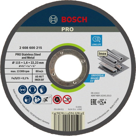 Bosch Accessories 2608600215 2608600215 Vágótárcsa, egyenes 115 mm 1 db Acél