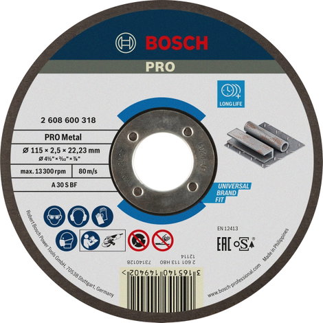 Bosch Accessories 2608600318 2608600318 Vágótárcsa, egyenes 115 mm 1 db Acél