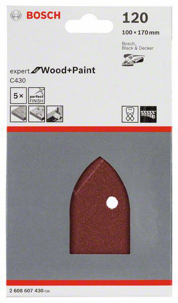 Bosch Accessories C430 Expert for Wood and Paint 2608607430 Delta csiszolópapír Szemcsézet 120 5 db 2. kép