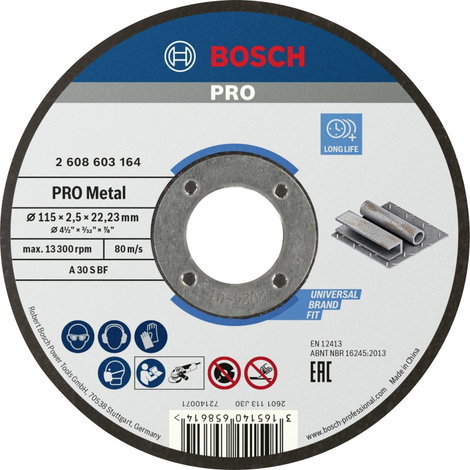 Bosch Accessories 2608603164 2608603164 Vágótárcsa, egyenes 115 mm 1 db Acél