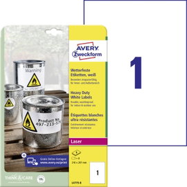 Avery-Zweckform L4775-8 Fólia címkék 210 x 297 mm Poliészter fólia Fehér 8 db Véglegesen tapadó Szín