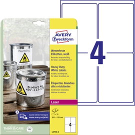 Avery-Zweckform L4774-8 Fólia címkék 99.1 x 139 mm Poliészter fólia Fehér 32 db Véglegesen tapadó Sz