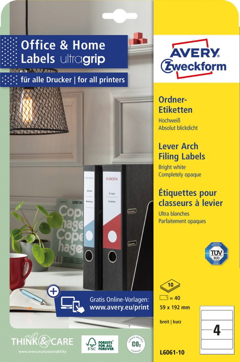 Avery-Zweckform Mappa etikett L6061-10 59 x 192 mm Papír Fehér Véglegesen tapadó 40 db 3. kép