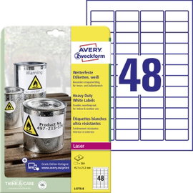 Avery-Zweckform L4778-8 Fólia címkék 45.7 x 21.2 mm Poliészter fólia Fehér 384 db Véglegesen tapadó 