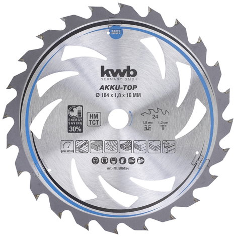 kwb 586154 Keményfém körfűrészlap 184 x 16 x 1.2 Fogak száma (collonként): 24 1 db