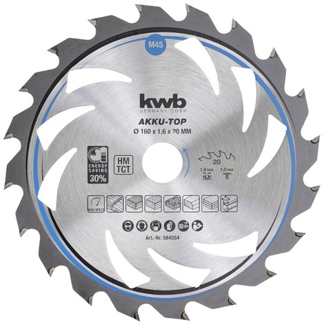 kwb 584554 Keményfém körfűrészlap 160 x 20 x 1.0 mm Fogak száma (collonként): 20 1 db
