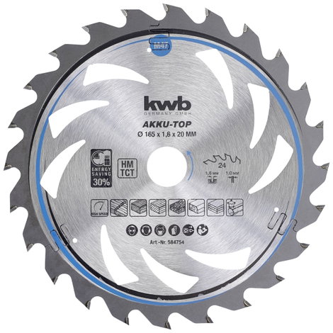 kwb 584754 Keményfém körfűrészlap 165 x 20 x 1 mm Fogak száma (collonként): 24 1 db
