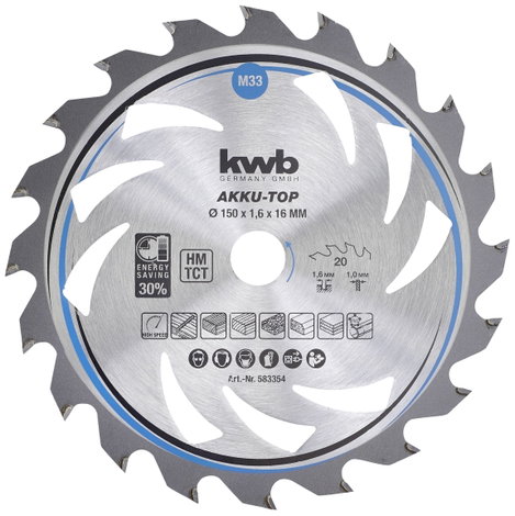 kwb 583354 Keményfém körfűrészlap 150 x 16 x 1.0 mm Fogak száma (collonként): 20 1 db
