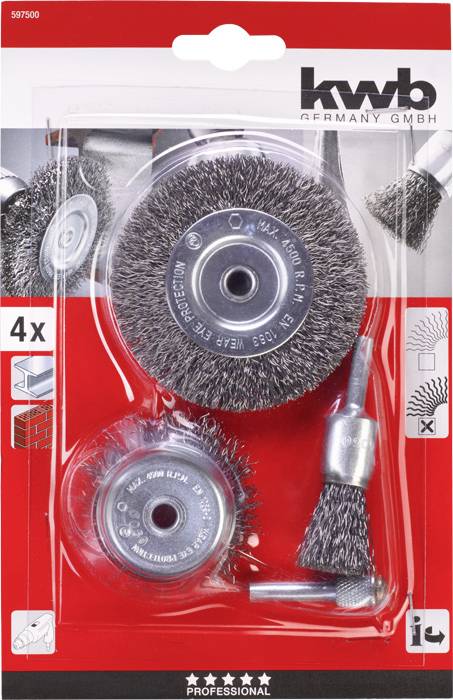 kwb 4-részes drótkefe készlet, acélhuzal, horgolt 597500 1 készlet 2. kép