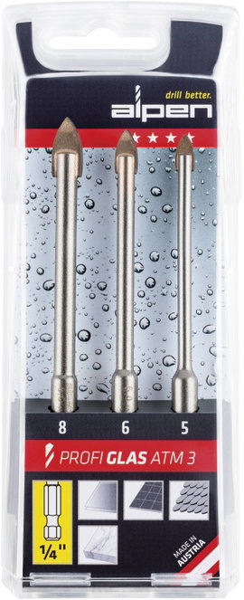 Alpen Profi Glas ATM 3 0028900003100 Üvegfúró készlet 3 részes 5 mm, 6 mm, 8 mm 1/4 (6,3 mm) 1 db