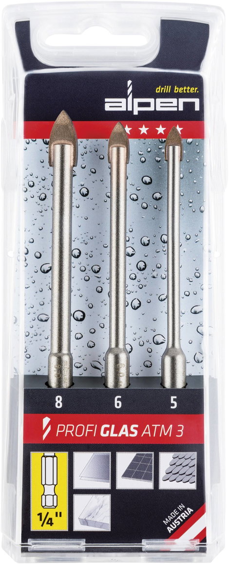 Alpen Profi Glas ATM 3 0028900003100 Üvegfúró készlet 3 részes 5 mm, 6 mm, 8 mm 1/4 (6,3 mm) 1 db