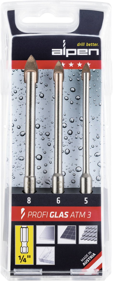 Alpen Profi Glas ATM 3 0028900003100 Üvegfúró készlet 3 részes 5 mm, 6 mm, 8 mm 1/4 (6,3 mm) 1 db 2. kép