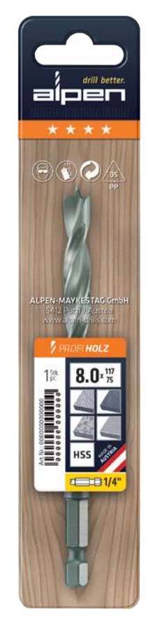 Alpen 0062200300100 Fa spirál fúró 3 mm Teljes hossz 74 mm 1/4 (6,3 mm), külső négylap 1 db 2. kép