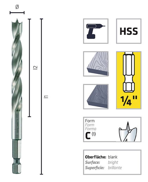 Alpen 0062200300100 Fa spirál fúró 3 mm Teljes hossz 74 mm 1/4 (6,3 mm), külső négylap 1 db 3. kép