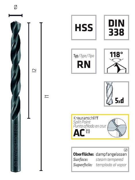 Alpen 0060100520100 HSS Spirálfúró 5.2 mm Teljes hossz 86 mm DIN 338 10 db 3. kép