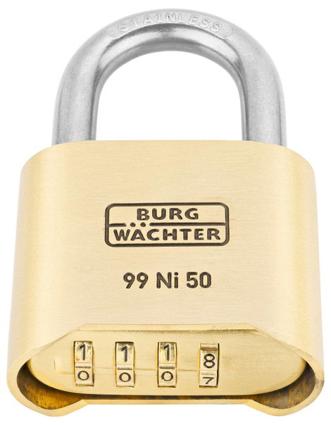 Burg Wächter No. 99 Ni 50 SB Függő lakat Sárgaréz Számkódos zár 3. kép
