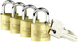 Burg Wächter 4er Set Set Quadro 222 30 SB Függő lakat Egyidőben záródó Sárgaréz Kulcsos zár
