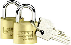 Burg Wächter 2er Set Duo 222 30 SB Függő lakat Egyidőben záródó Sárgaréz Kulcsos zár