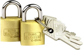 Burg Wächter 2er Set Duo 222 20 SB Függő lakat Egyidőben záródó Sárgaréz Kulcsos zár