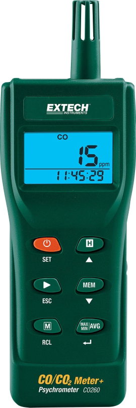 Szén-dioxid és szén-monoxid mérő 0 - 9999 ppm, Extech CO260