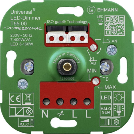 Ehmann 5500x0000 Univerzális dimmer Alkalmas fényforrásokhoz: LED-es izzó, Halogén izzó, Izzó, Filam