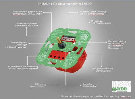 Ehmann 5500x0000 Univerzális dimmer Alkalmas fényforrásokhoz: LED-es izzó, Halogén izzó, Izzó, Filam 4. kép