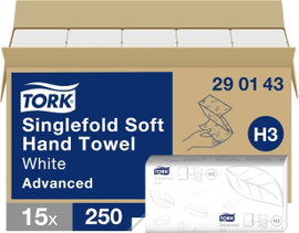TORK 290143 Papír kéztörlők (H x Sz) 23 cm x 22.60 cm Fehér N/A 3750 db