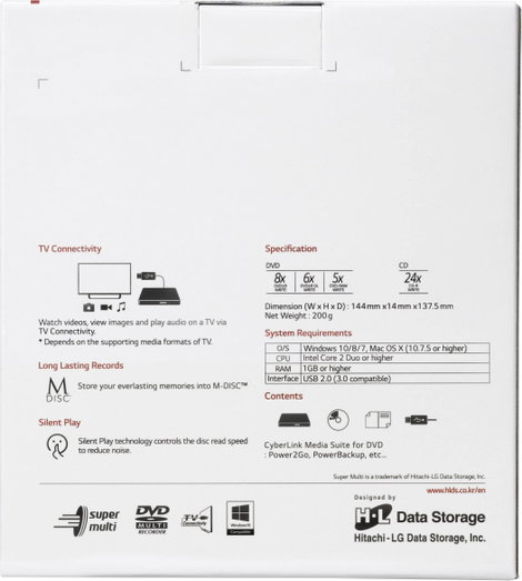 HL Data Storage GP60 DVD író, külső Retail USB 2.0 Fekete 3. kép