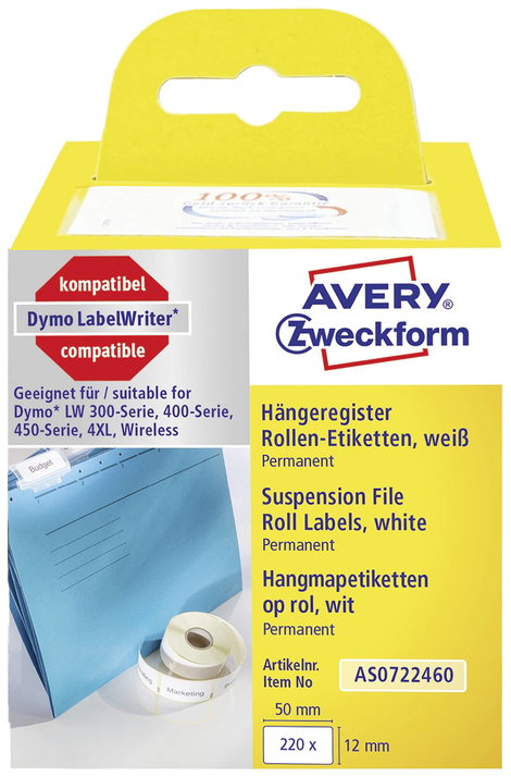 Avery-Zweckform Etikett tekercs 50 x 12 mm Papír Fehér 220 db Véglegesen tapadó AS0722460 Függő regi 2. kép