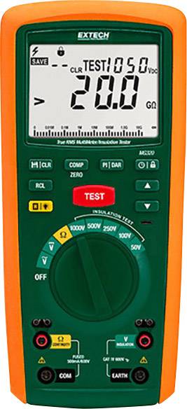 Szigetelésmérő műszer 50 V, 100 V, 250 V, 500 V, 1000 V 20 GΩ, Extech MG320