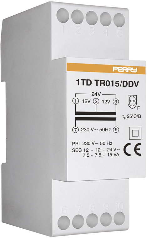 Wallair 1TDTR015/DDV15VA Csengő transzformátor 12 V, 24 V