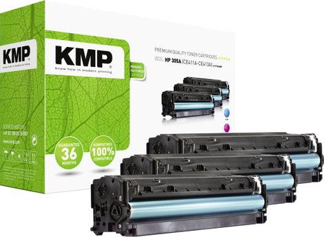 KMP H-T196 CMY Toner kazetta Kombinált csomag helyettesíti HP 305A, CE411A, CE412A, CE413A Cián, Bíb