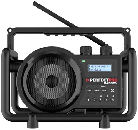 PerfectPro DABBOX Építkezési rádió DAB+, URH AUX, Bluetooth® ütésálló Fekete