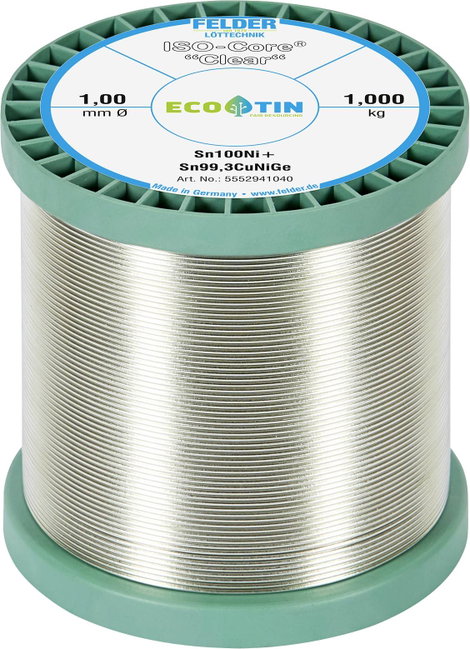 Felder Löttechnik ISO-Core Clear Sn100Ni+ Forrasztóón Tekercs Sn99,25Cu0,7Ni0,05 1.000 kg 1 mm