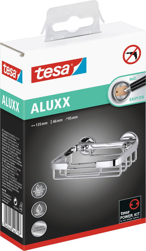 tesa 40208-00000-00 ALUXX Szappantartó kosár Ragasztó Króm (fényes) 4. kép