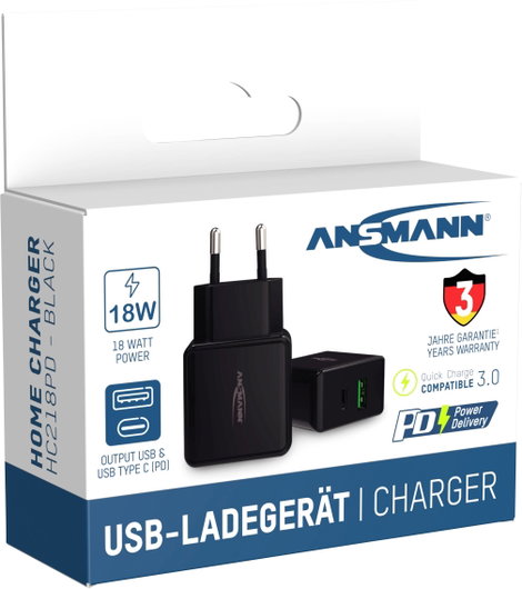 Ansmann HomeCharger HC218PD USB-s töltőkészülék 18 W Aljzat dugó Kimeneti áram (max.) 3000 mA Kimene 9. kép