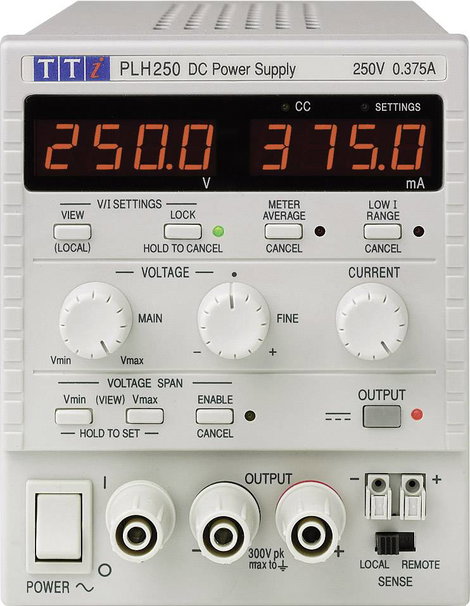 Aim TTi PLH250 Labortápegység, szabályozható 0 - 250 V 0 - 0.375 A 94 W Kimenetek száma 1 x