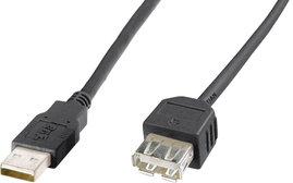 USB kábel [1x USB 2.0 dugó A - 1x USB 2.0 aljzat A] 3 m Fekete Digitus